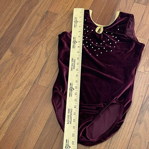GK Elite Sportswear Burgundy Gold Trim Gem Velour Leotard Adult Medium - Picture 7 of 11